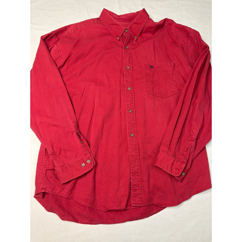 Eddie Bauer Mens XXL Red Cotton Twill Long Sleeve Button Down Shirt Pocket Logo